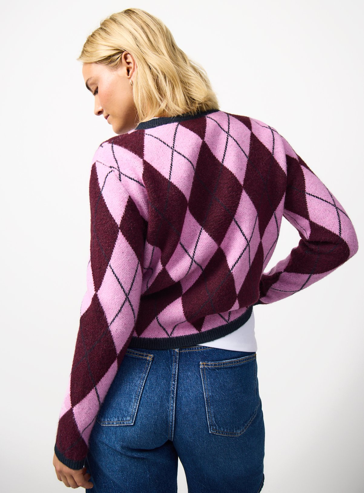 Purple Argyle Print Button Through Cardigan 24 - Image 5 thumbnail